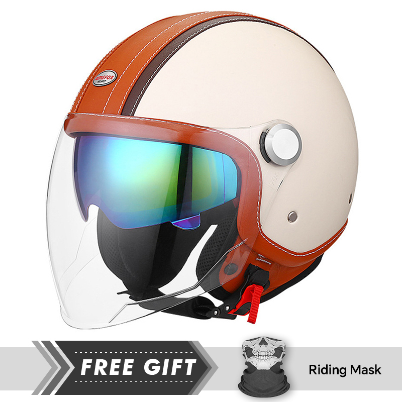 Motorcycle Gear Store - Бело-оранжевый оригинальный мотоциклетный шлем с открытым